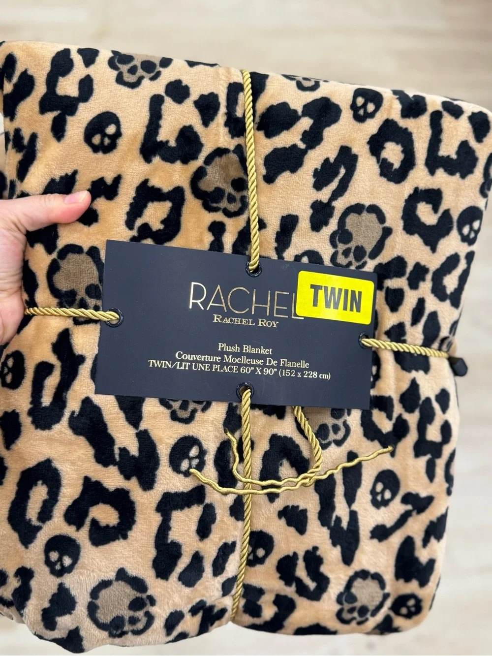 RACHEL Rachel Roy Plush Leopard Print Throw Blanket in Tan and Black - Twin